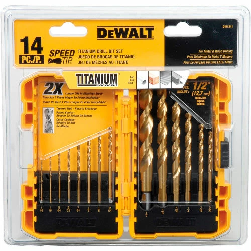 DeWALT® Titanium Speed Tip Drill Bit Set, DW1341, 14 Piece Set 1 DeWALT® Titanium Speed Tip Drill Bit Set, DW1341, 14 Piece Set