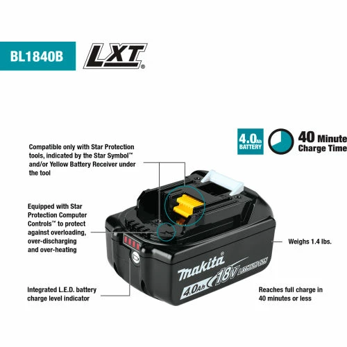Makita 18V LXT® Lithium‑Ion Battery and Charger Starter Pack (4.0Ah) 9 Makita 18V LXT® Lithium‑Ion Battery and Charger Starter Pack (4.0Ah) - Image 9