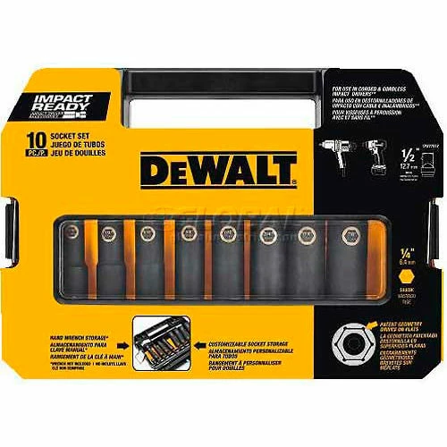 DeWALT® Impact Ready Socket Set, DW22812, 1/2" Drive, 10 Pieces 1 DeWALT® Impact Ready Socket Set, DW22812, 1/2" Drive, 10 Pieces