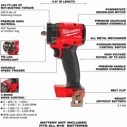 Milwaukee M18 FUEL™ 3/8" Compact Impact Wrench w/ Friction Ring (Bare Tool Only) 3 Milwaukee M18 FUEL™ 3/8" Compact Impact Wrench w/ Friction Ring (Bare Tool Only) - Image 3
