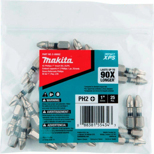Makita® Impact XPS #2 Phillips 1" Insert Bit, Matte Nickel, 25/Pack, Bulk 2 Makita® Impact XPS #2 Phillips 1" Insert Bit, Matte Nickel, 25/Pack, Bulk - Image 2