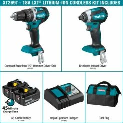 Makita® LXT® Cordless 2-Pc. Combo Kit, 5.0Ah, 18V, Lithium-Ion, Brushless, 530ft lbsTorque -Cheap Power Tools Store Makita XT269T 4