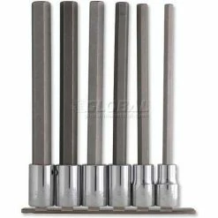 Urrea Long Hex Tip Socket Set, 54416L, 1/2" Drive, 6 Pieces, W/Clips & Rail