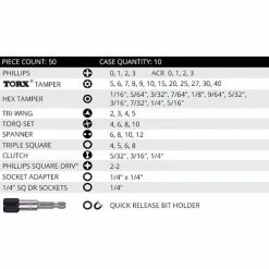 Vega 50pc Driver Bit Set, Tamper, Gunmetal Grey, S2 Modified Steel -Cheap Power Tools Store bit set contents v50 1tp 2